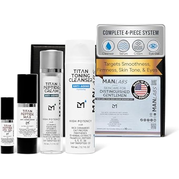 STRBOXONG TITAN OSCAR ANTI-AGING MENS SKIN CARE KIT  WASH, FACE SERUM, EYE CREAM, MENS FACE MOISTURIZER  MEN, SKIN CARE SET  DARK CIRCLES, WRINKLES, FINE LINES  VITAMIN C, PEPTIDES, NIACINAMIDE, HA - Image 1